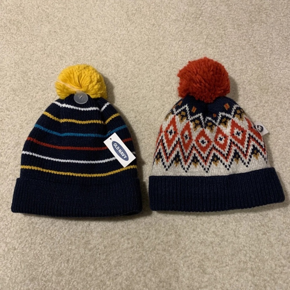 Old Navy Lot of 2 Toddler Kid Winter Hats Toques Caps Size S-M Acrylic Polyester